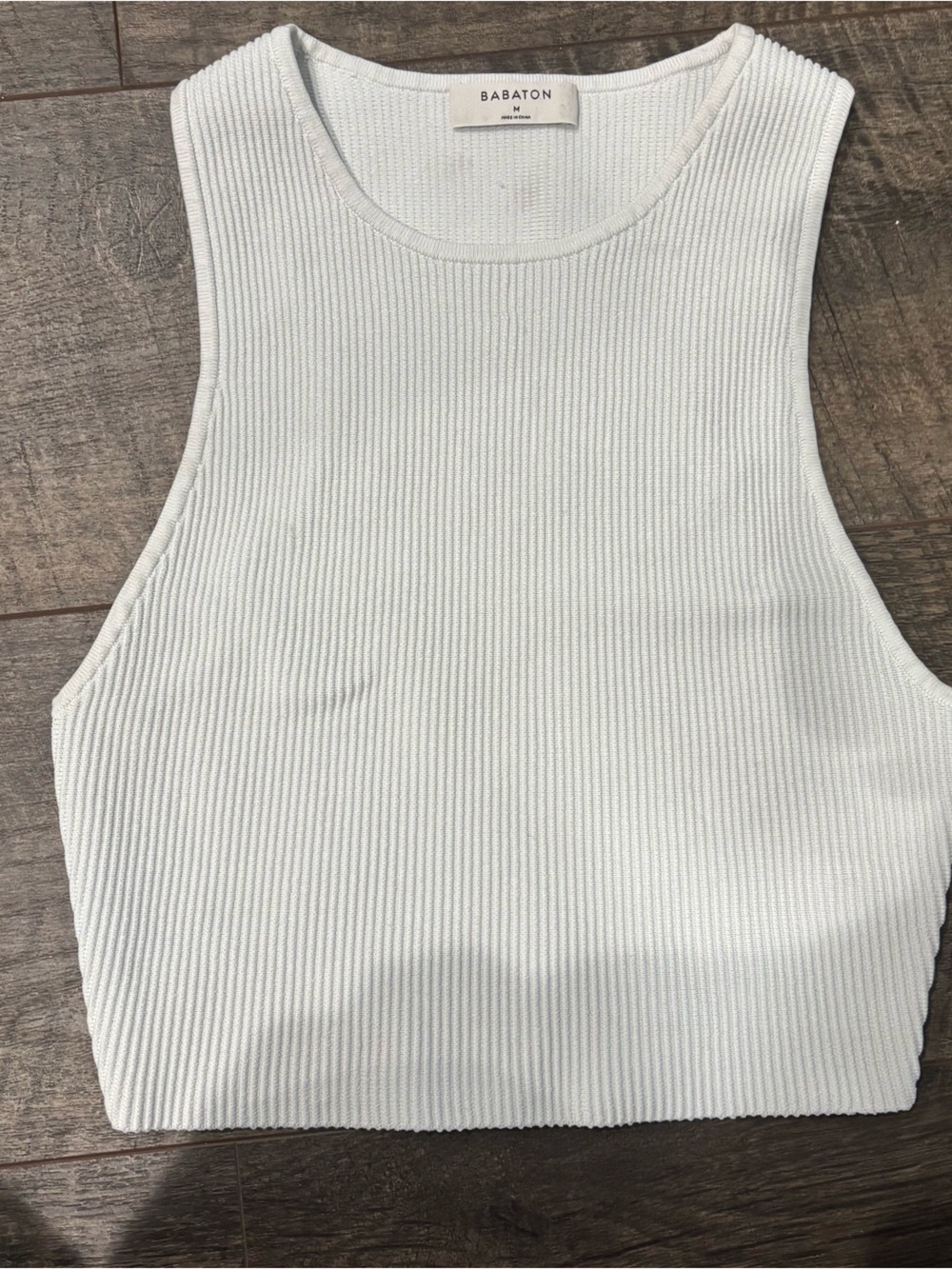Babaton Off White Ribbed Cropped Scoop Tank